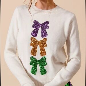 Sequin Bows Mardi Gras Sweater